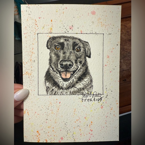 CUSTOM Watercolor and Pen Pet Portrait 5x7 - Picture 1 of 14
